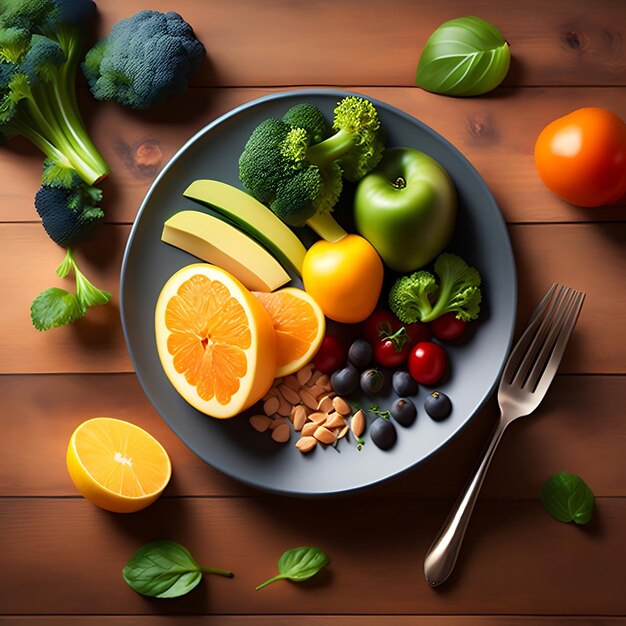 Plato con nutrición adecuada salud y pérdida de peso.