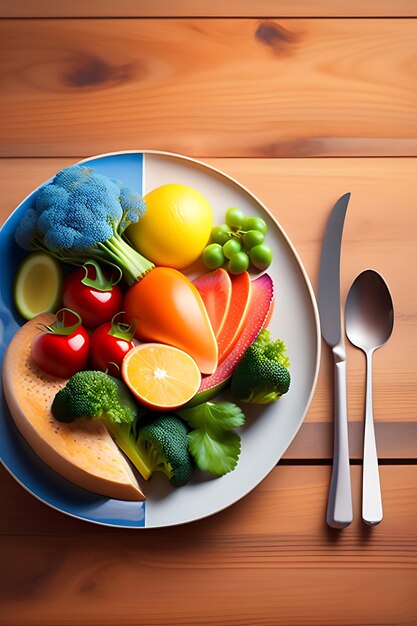 Plato con nutrición adecuada salud y pérdida de peso.