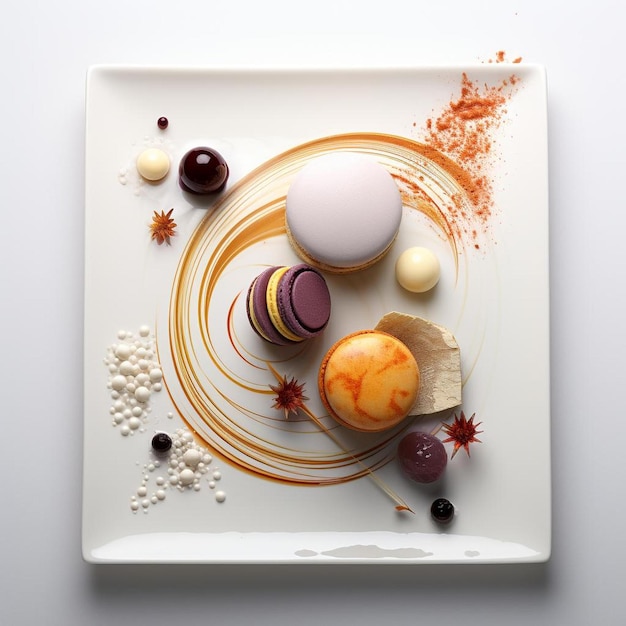 un plato con objetos de diferentes colores y un diseño colorido en la parte superior.