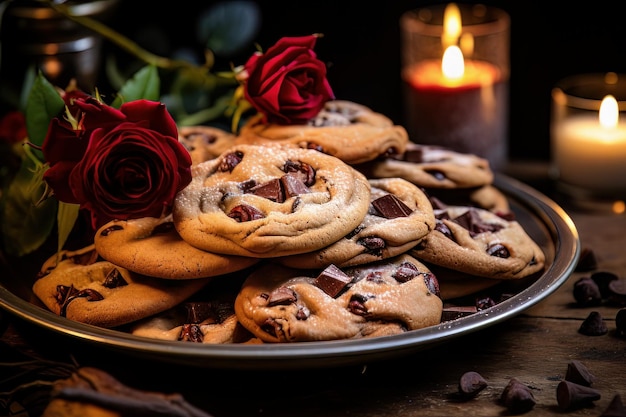 un plato oscuro de deliciosas galletas dulces