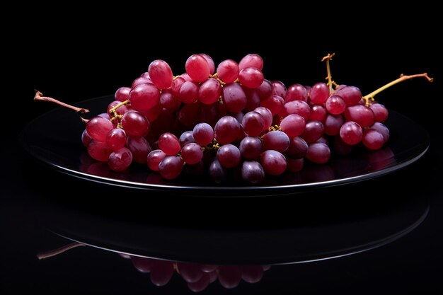 Plato oscuro con uvas sobre un fondo negro