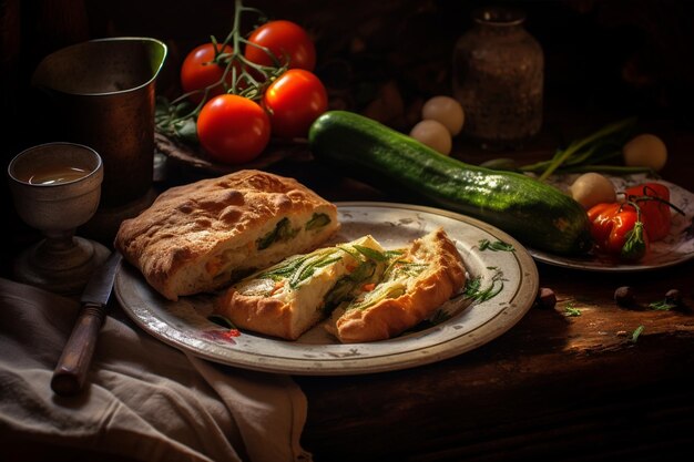 Plato de pan Blinitsa frito y verduras