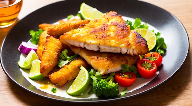 Foto un plato de papas fritas de pescado perfectas