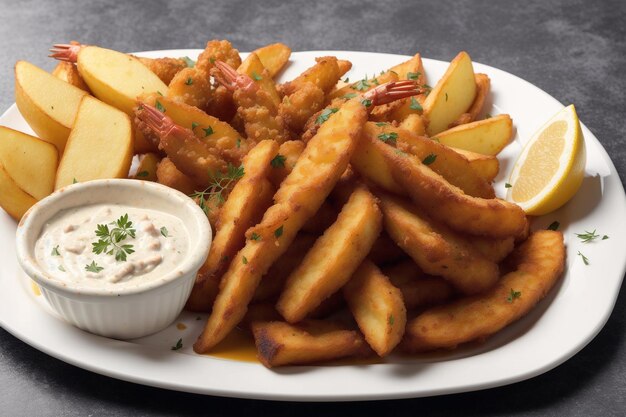 Un plato de papas fritas con salsa y un tazón de salsa.