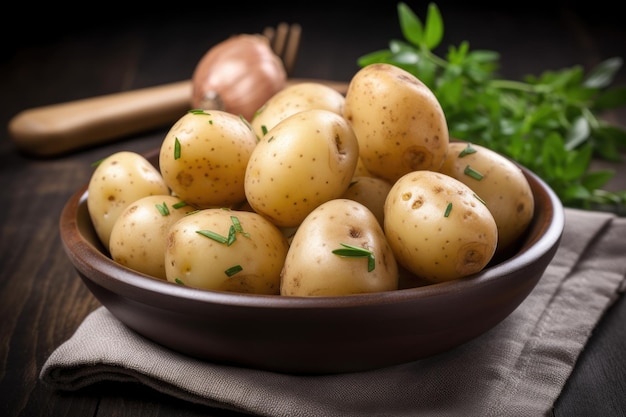 Un plato de papas con perejil encima