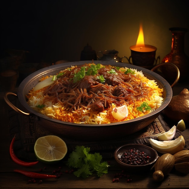 Plato paquistaní de carne de res biryani