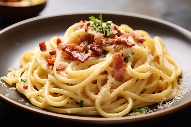 Plato con pasta carbonara