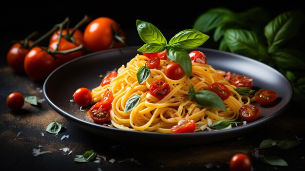 Un plato de pasta casera picante con tomates cereza