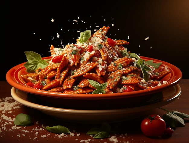 Foto plato de pasta italiano en una placa de cerámica