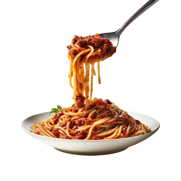 Plato de pasta italiano con salsa de tomate aislado en un fondo vacío