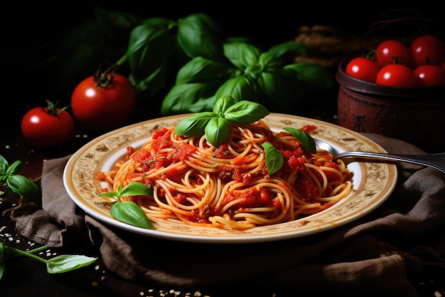 Foto plato de pasta en salsa roja