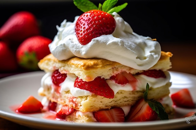 un plato de pastel de fresas recién hecho en capas generado por IA