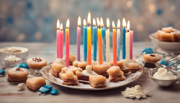 un plato con un pastel y velas que dice cumpleaños en él