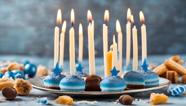 un plato de pastel con velas que dicen chocolate y chocolate