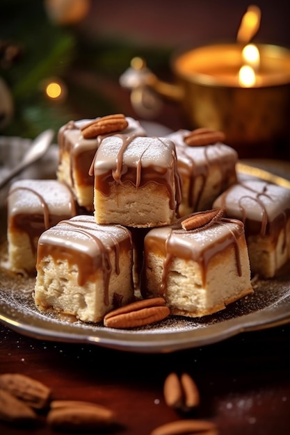 Un plato de pasteles de queso cetogénicos con una vela detrás