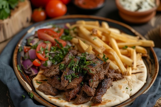 Foto plato con patatas fritas de pita