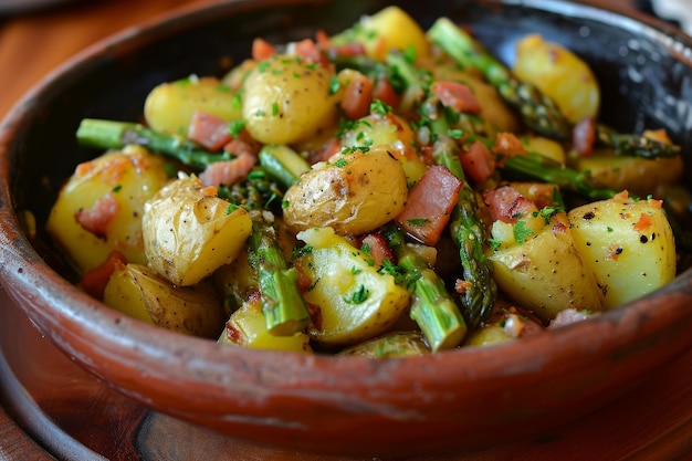 El plato de patatas de jamón de espárragos nutritivos genera Ai