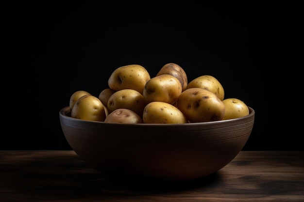 Un plato de patatas sobre un fondo oscuro