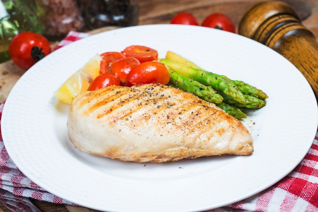 Un plato de pechuga de pollo