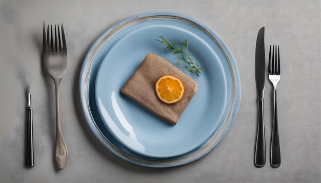 un plato con un pedazo de comida en él que tiene una naranja en él