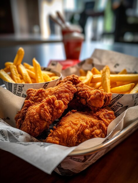 Foto un plato de pescado gourmet británico y papas fritas y comida rápida fotografía realista