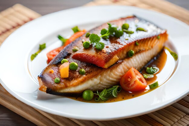 Un plato de pescado con verduras