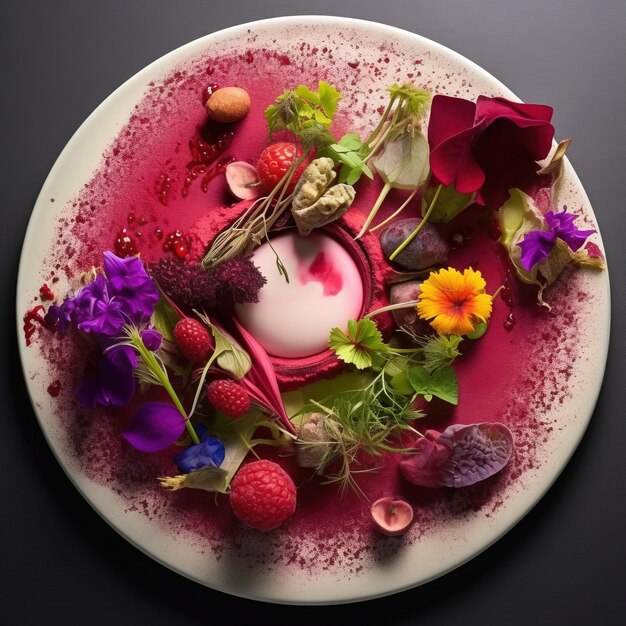 Plato en plato redondo adornado con verduras una imagen generada fotorrealista