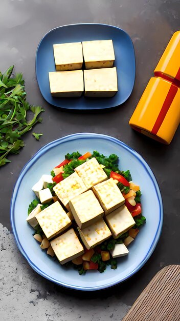 un plato de plato de tofu con verduras