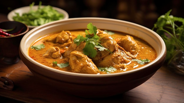 Un plato de pollo al curry aromático rico en especias y sabores.