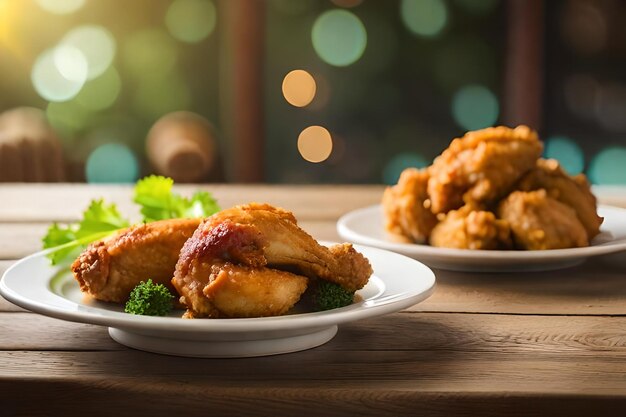 Un plato de pollo y brócoli con un plato de comida.