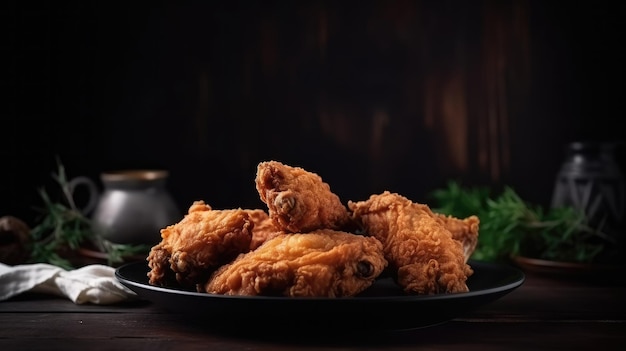 Un plato de pollo frito con un fondo verde