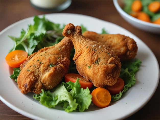 Foto un plato de pollo frito con verduras