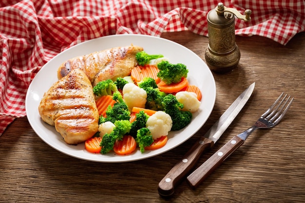 Plato de pollo a la plancha con verduras