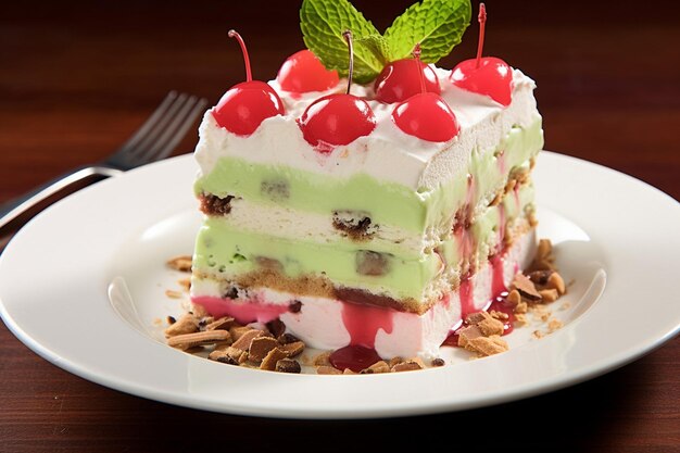 Foto un plato de postre de spumoni un helado italiano