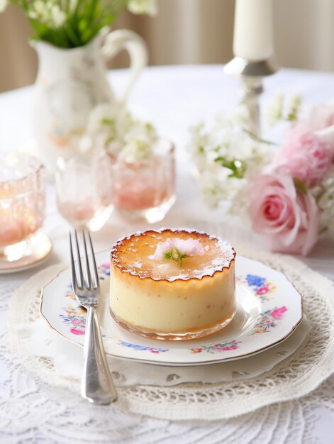 un plato de postre con un trozo de pastel