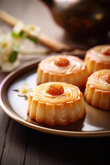 Foto un plato de postres con una cereza en él