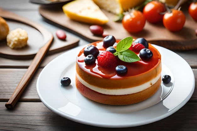 Un plato de postres con una cuchara sobre la mesa.