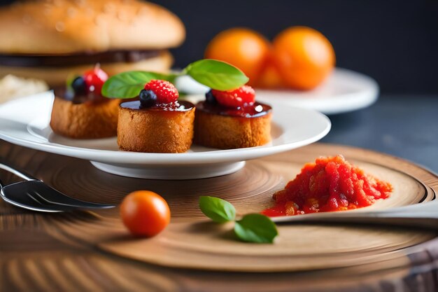 un plato de postres con frutas y pasteles en él