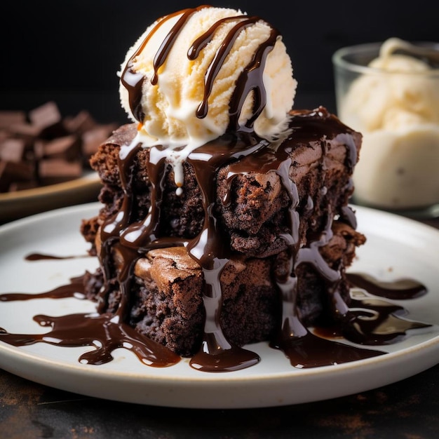 Foto un plato de postres con helado de chocolate y vainilla.