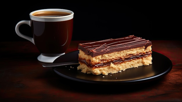 Un plato de postres con una taza de café y una taza de café.