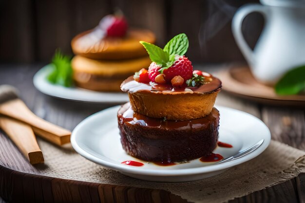 un plato de postres con una taza de té en él