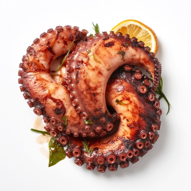 Un plato de pulpo con limón