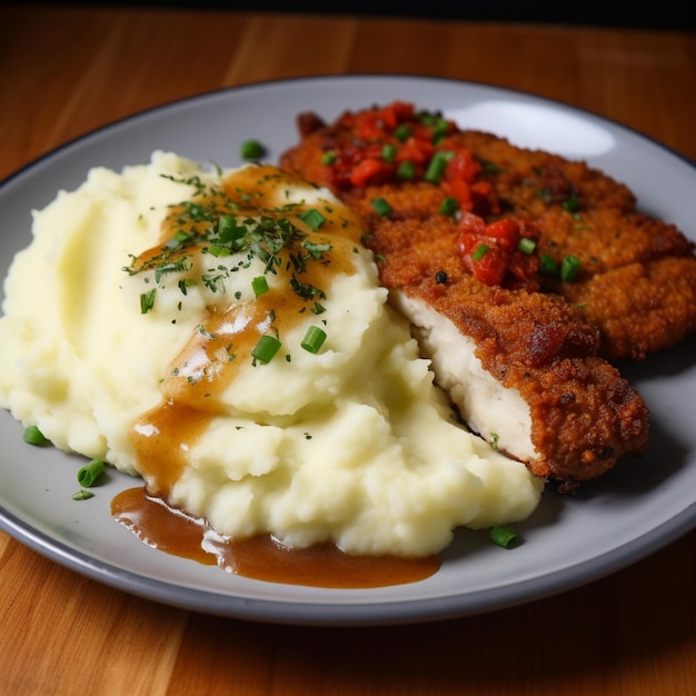 plato de puré de patatas con milanesas