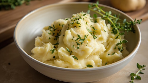 Foto un plato de puré de patatas