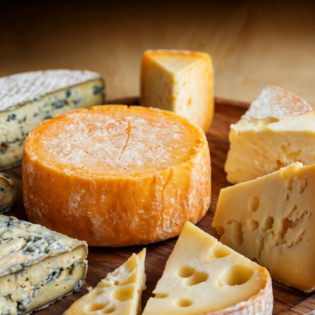 Plato de queso con diferentes tipos de queso en la luz del estudio