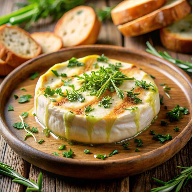 un plato de queso y pan con una rebanada de queso en él