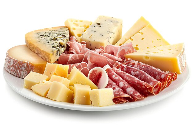 Foto un plato de queso con quesos variados y carnes curadas