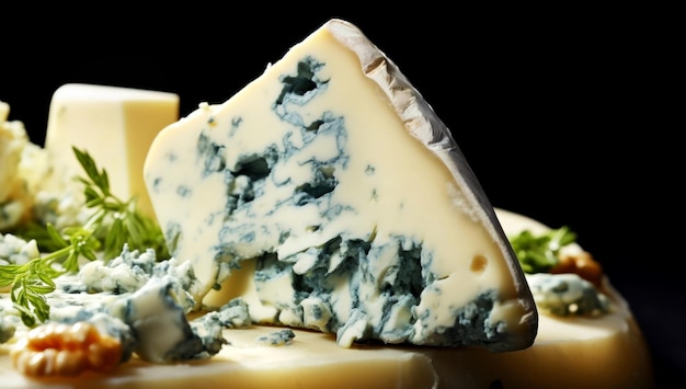 un plato de quesos con un pedazo de queso en él