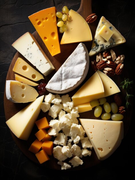 un plato de quesos que incluye queso, queso y queso.