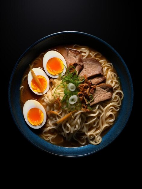 Foto un plato de ramen con carne y huevos